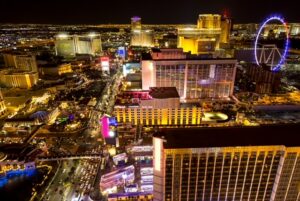 Las Vegas skyline at night.